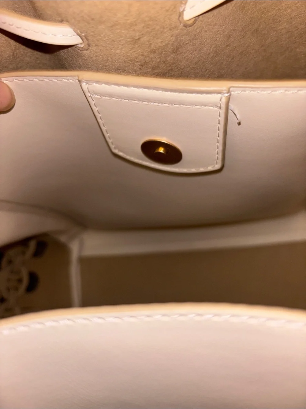 Tory Burch Cream Leather Lattice-Trim Drawstring Tote